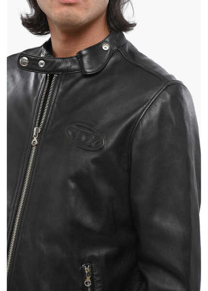 Geci de piele Diesel Red Tag Leather Metal Jacket With Embossed Logo Black Barbati (BM 19088822) 3