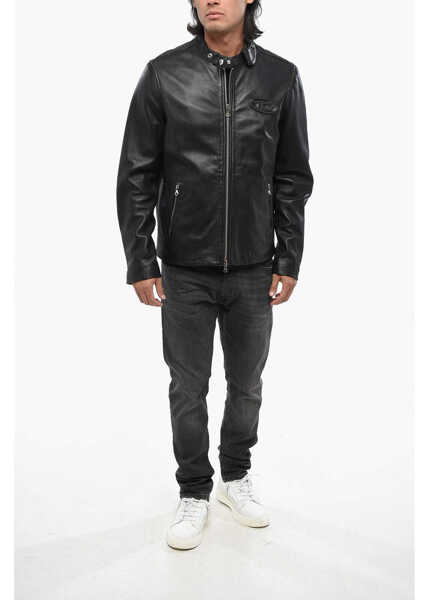 Geci de piele Diesel Red Tag Leather Metal Jacket With Embossed Logo Black Barbati (BM 19088822) 4