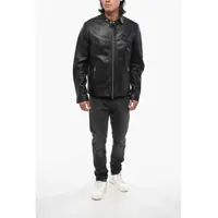 Geci de piele pentru Barbati - Geci de piele Diesel Red Tag Leather Metal Jacket With Embossed Logo Black Barbati (BM 19088822) - B-mall.ro