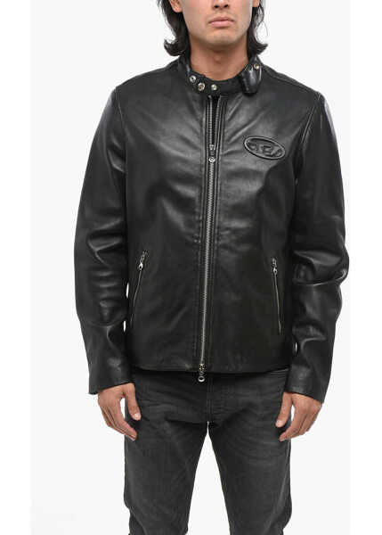 Geci de piele Diesel Red Tag Leather Metal Jacket With Embossed Logo Black Barbati (BM 19088822) 1