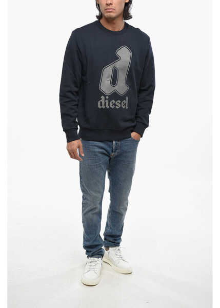 Bluze de trening Diesel Crew Neck Brushed Cotton Sweatshirt With Printed Logo Blue Barbati (BM 19088828) 4