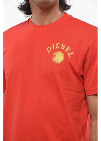 Tricouri Diesel Solid Color T-Just 10-4 Crew-Neck T-Shirt With Bleached Logo Red Barbati (BM 19088837) 3