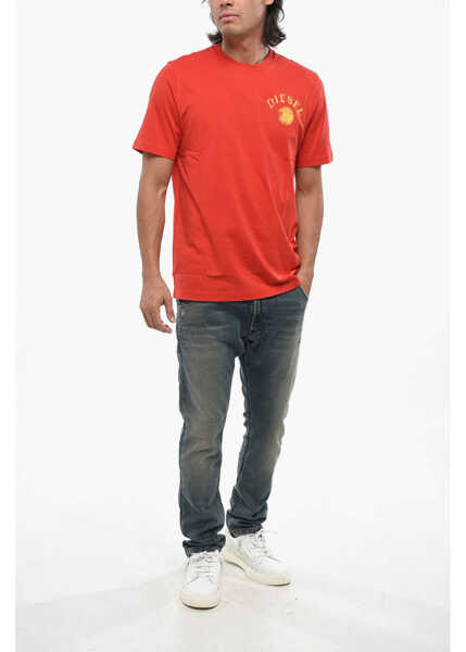 Tricouri Diesel Solid Color T-Just 10-4 Crew-Neck T-Shirt With Bleached Logo Red Barbati (BM 19088837) 4