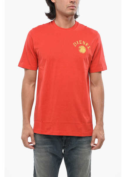 Tricouri Diesel Solid Color T-Just 10-4 Crew-Neck T-Shirt With Bleached Logo Red Barbati (BM 19088837) 1