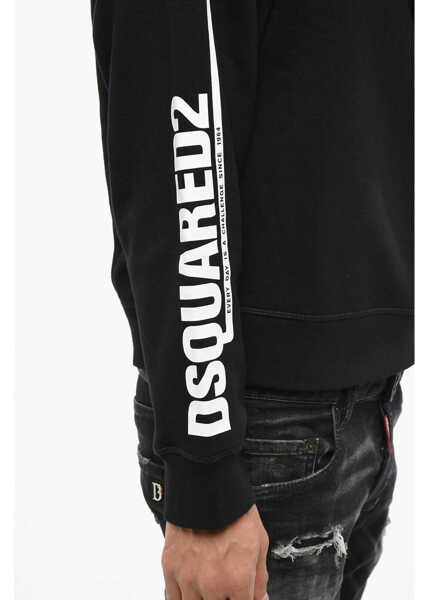 Bluze de trening DSQUARED2 Crew Neck Fleeced Cotton Sweatshirt With Printed Logo Black Barbati (BM 19088852) 3
