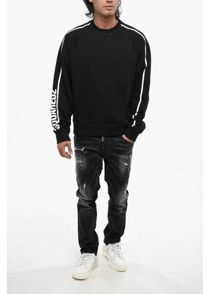 Bluze de trening DSQUARED2 Crew Neck Fleeced Cotton Sweatshirt With Printed Logo Black Barbati (BM 19088852) 4
