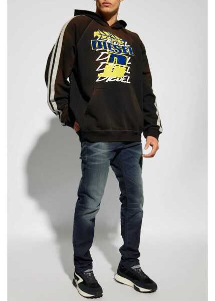 Hanorace Diesel Red Tag Hooded Roxt Sweatshirt With Flocked Print Brown Barbati (BM 19088855) 2
