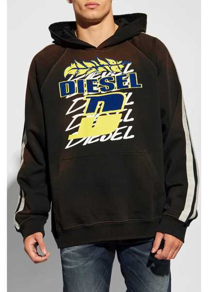 Hanorace Diesel Red Tag Hooded Roxt Sweatshirt With Flocked Print Brown Barbati (BM 19088855) 3