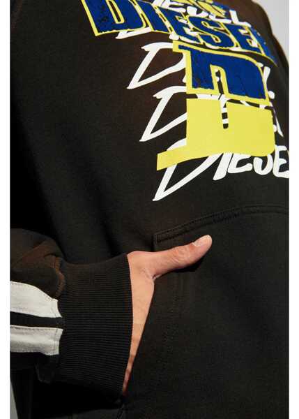 Hanorace Diesel Red Tag Hooded Roxt Sweatshirt With Flocked Print Brown Barbati (BM 19088855) 5