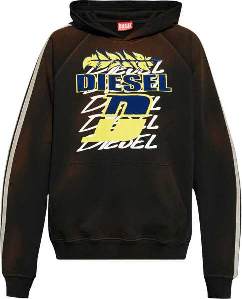 Hanorace Diesel Red Tag Hooded Roxt Sweatshirt With Flocked Print Brown Barbati (BM 19088855) 1