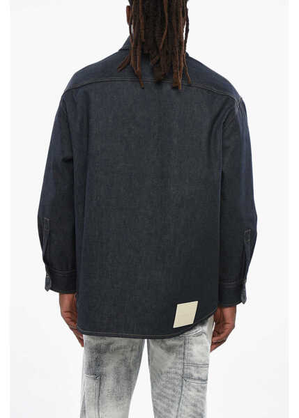 Camasi de blugi Valentino Garavani Denim Overshirt With Hidden Buttoning And Leather Logo Patch Blue Barbati (BM 19088864) 2