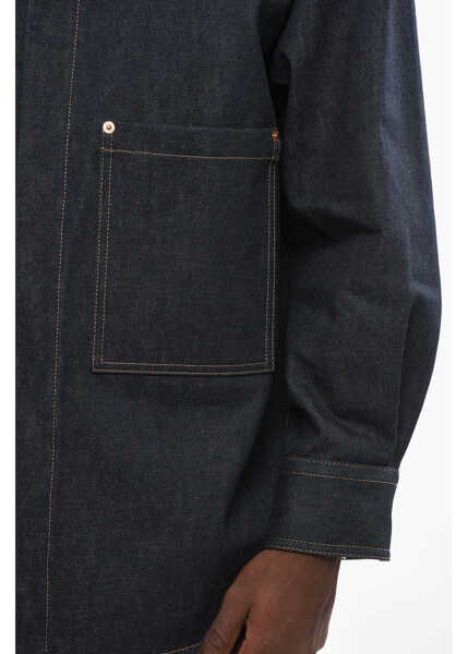 Camasi de blugi Valentino Garavani Denim Overshirt With Hidden Buttoning And Leather Logo Patch Blue Barbati (BM 19088864) 3