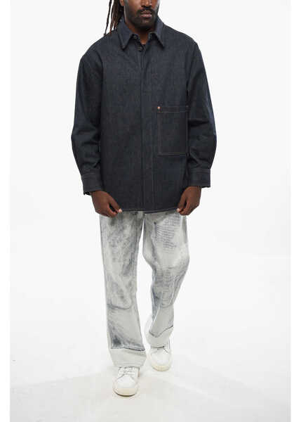 Camasi de blugi Valentino Garavani Denim Overshirt With Hidden Buttoning And Leather Logo Patch Blue Barbati (BM 19088864) 4