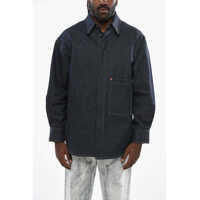 Camasi de blugi Denim Overshirt With Hidden Buttoning And Leather Logo Patch Barbati