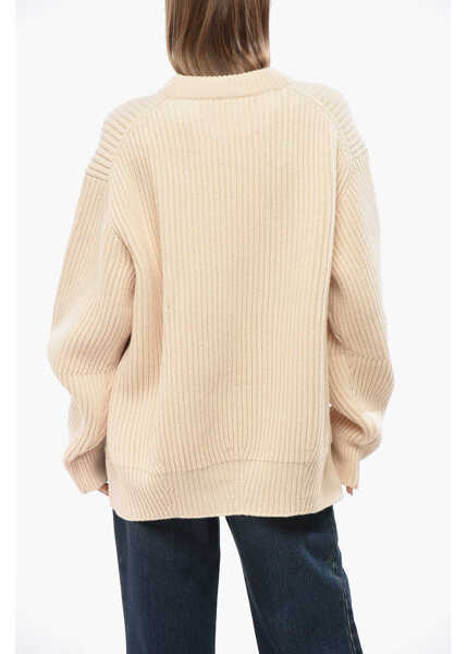 Pulovere Jil Sander Wool Crew-Neck Sweater With Side Split Beige Femei (BM 19088870) 2