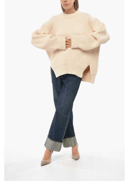 Pulovere Jil Sander Wool Crew-Neck Sweater With Side Split Beige Femei (BM 19088870) 4