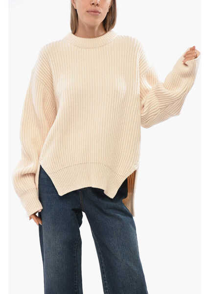 Pulovere Jil Sander Wool Crew-Neck Sweater With Side Split Beige Femei (BM 19088870) 1