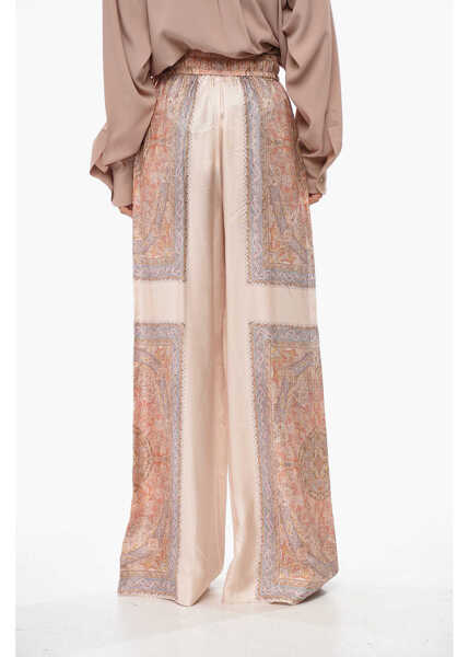 Pantaloni casual ZIMMERMANN Bandana Motif Silk Wide Leg Pants Pink Femei (BM 19088876) 2