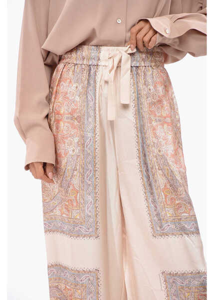 Pantaloni casual ZIMMERMANN Bandana Motif Silk Wide Leg Pants Pink Femei (BM 19088876) 3