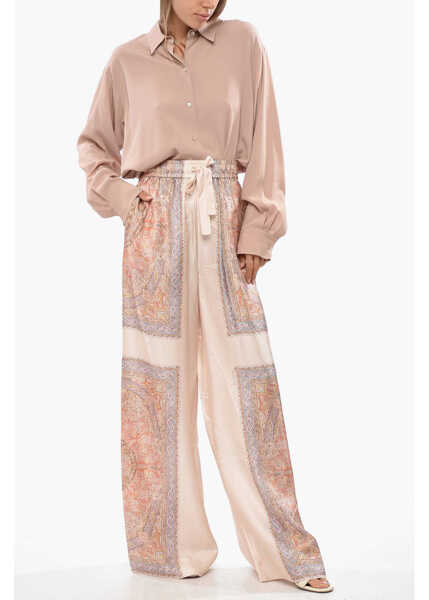 Pantaloni casual ZIMMERMANN Bandana Motif Silk Wide Leg Pants Pink Femei (BM 19088876) 4