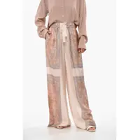 Pantaloni casual Bandana Motif Silk Wide Leg Pants Femei