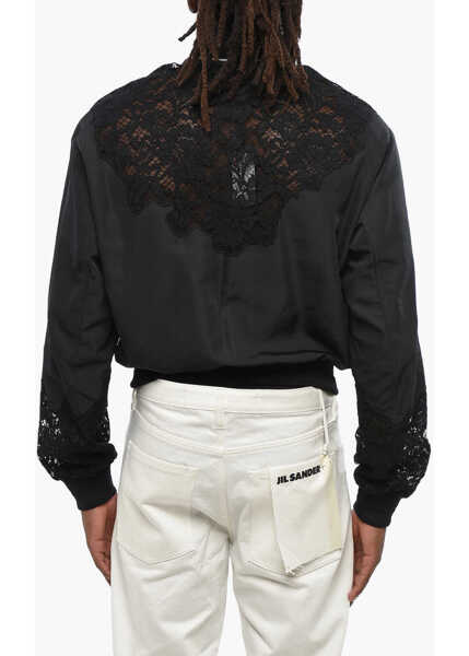 Bomber jacket Dolce & Gabbana Solid Color Bomber Jacket With Lace Inserts And Silver-Tone Black Barbati (BM 19088879) 2