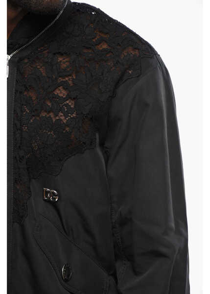 Bomber jacket Dolce & Gabbana Solid Color Bomber Jacket With Lace Inserts And Silver-Tone Black Barbati (BM 19088879) 3
