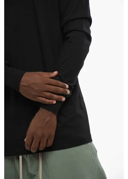 Tricouri Rick Owens Long Sleeved Crew-Neck T-Shirt With Logoed Detail Black Barbati (BM 19088888) 3