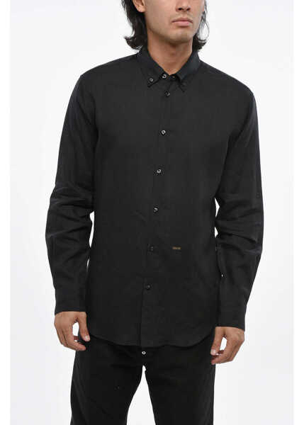 Camasi casual DSQUARED2 Button-Down Linen Shirt Black Barbati (BM 19088969) 1