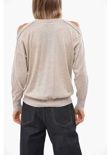 Pulovere Brunello Cucinelli Cashmere And Silk Crew-Neck Sweater With Rhinestone Beige Femei (BM 19088972) 2