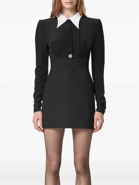 Rochii scurte Versace Crepe De Chine Silk Shirtdress With Jewel Button Black Femei (BM 19088975) 3