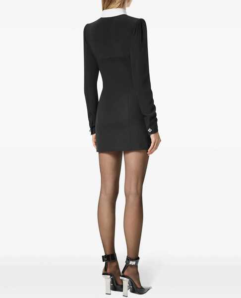 Rochii scurte Versace Crepe De Chine Silk Shirtdress With Jewel Button Black Femei (BM 19088975) 4