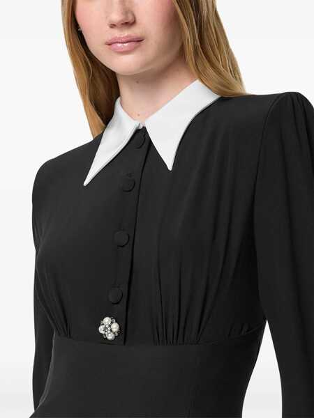Rochii scurte Versace Crepe De Chine Silk Shirtdress With Jewel Button Black Femei (BM 19088975) 5