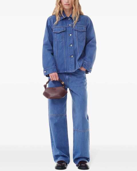 Geci de blugi Ganni Striped Denim Jacket With Logoed Buttons Blue Femei (BM 19089020) 2