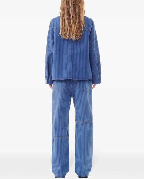 Geci de blugi Ganni Striped Denim Jacket With Logoed Buttons Blue Femei (BM 19089020) 4