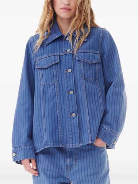 Geci de blugi Ganni Striped Denim Jacket With Logoed Buttons Blue Femei (BM 19089020) 5