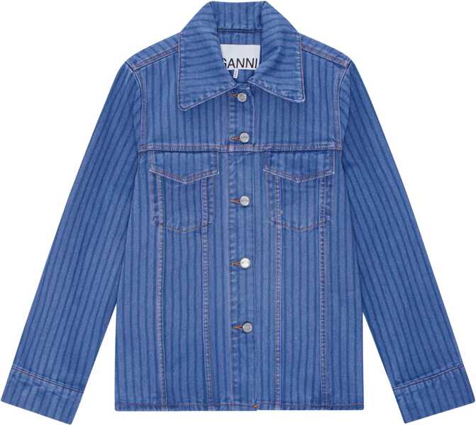 Geci de blugi Ganni Striped Denim Jacket With Logoed Buttons Blue Femei (BM 19089020) 1