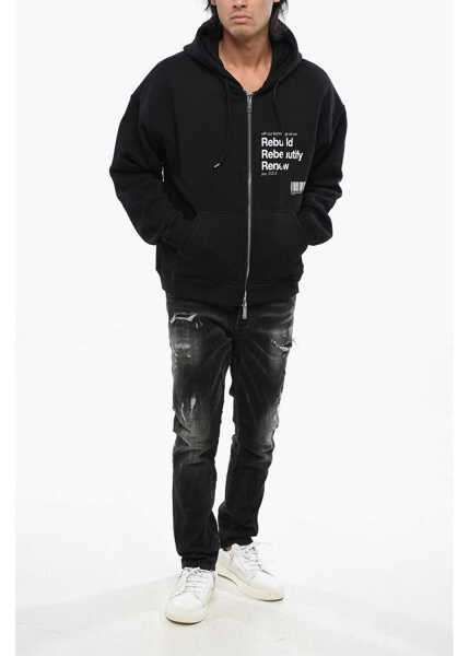 Bluze de trening DSQUARED2 Cotton Rebeauty Full Zip Hoodie Black Barbati (BM 19089026) 4