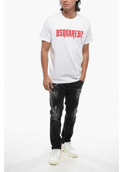 Tricouri DSQUARED2 Logo Printed Cool Fit Crew-Neck T-Shirt White Barbati (BM 19089032) 4