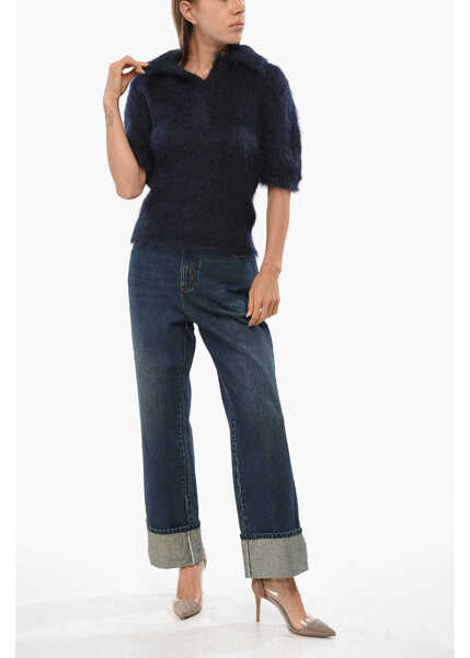 Tricouri Polo Marni Solid Color Fuzzy Sweater With Polo Neck Midnight Blue Femei (BM 19089044) 4