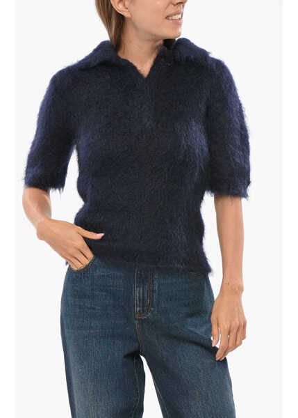 Tricouri Polo Marni Solid Color Fuzzy Sweater With Polo Neck Midnight Blue Femei (BM 19089044) 1