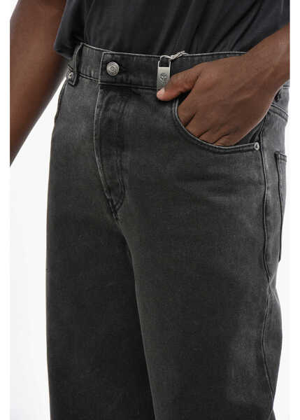 Blugi drepti Alexander McQueen Dark-Wash Baggy Jeans With Hammered Leather Logo Patch 28Cm Black Barbati (BM 19089047) 3