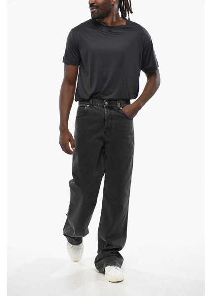 Blugi drepti Alexander McQueen Dark-Wash Baggy Jeans With Hammered Leather Logo Patch 28Cm Black Barbati (BM 19089047) 4