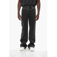 Blugi drepti Dark-Washed Baggy Jeans With Textured Leather Logo Patch 28C Barbati