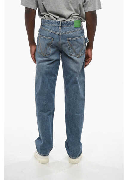 Blugi drepti Bottega Veneta Straight Leg Regular Fit Jeans With Leather Patch 22Cm Blue Barbati (BM 19089056) 2