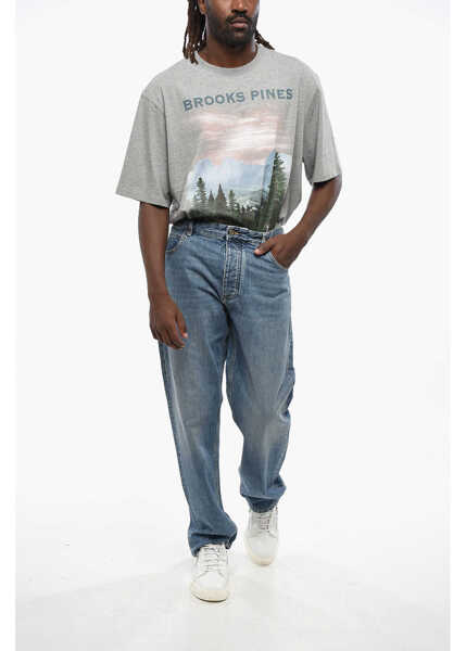 Blugi drepti Bottega Veneta Straight Leg Regular Fit Jeans With Leather Patch 22Cm Blue Barbati (BM 19089056) 4