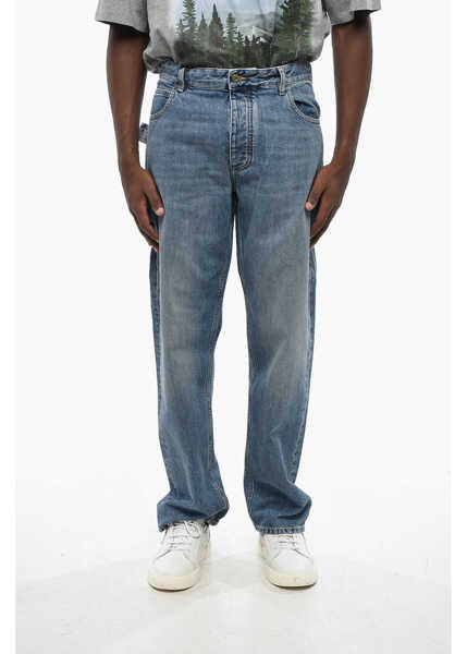 Blugi drepti Bottega Veneta Straight Leg Regular Fit Jeans With Leather Patch 22Cm Blue Barbati (BM 19089056) 1