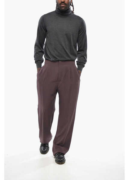 Pantaloni casual Saint Laurent Single Pleated Silk Wide Leg Pants Brown Barbati (BM 19089062) 4