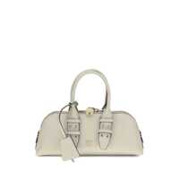 Genti de mana 'Bowling Bag Horizontal' White Handbag With Adjustable And Removable Shoulder Strap And Padlock Detail In Leather Woman Femei