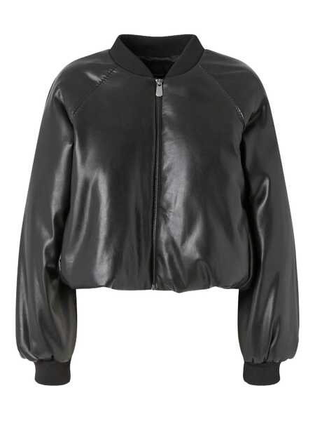 Bomber jacket Pinko Black Cropped Bomber Jacket With Front Zip Closure In Ecoleather Woman Black Femei (BM 19089216) 1